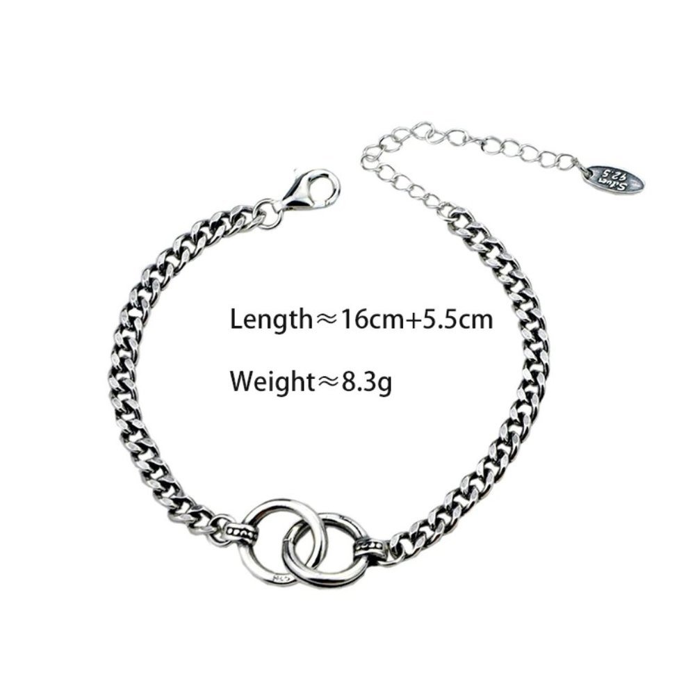 925 Sterling Silver Double Circle Chain Bracelet - Picture 8 of 8